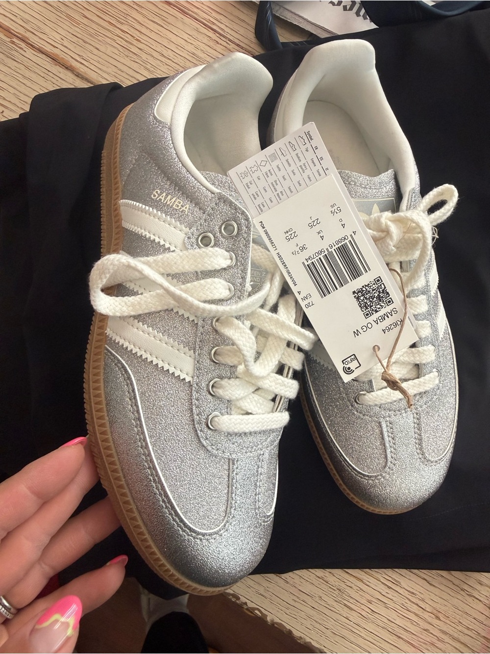 adidas Kids Samba Silver Glitter Sneakers with Gum Sole - Picture 1 of 1